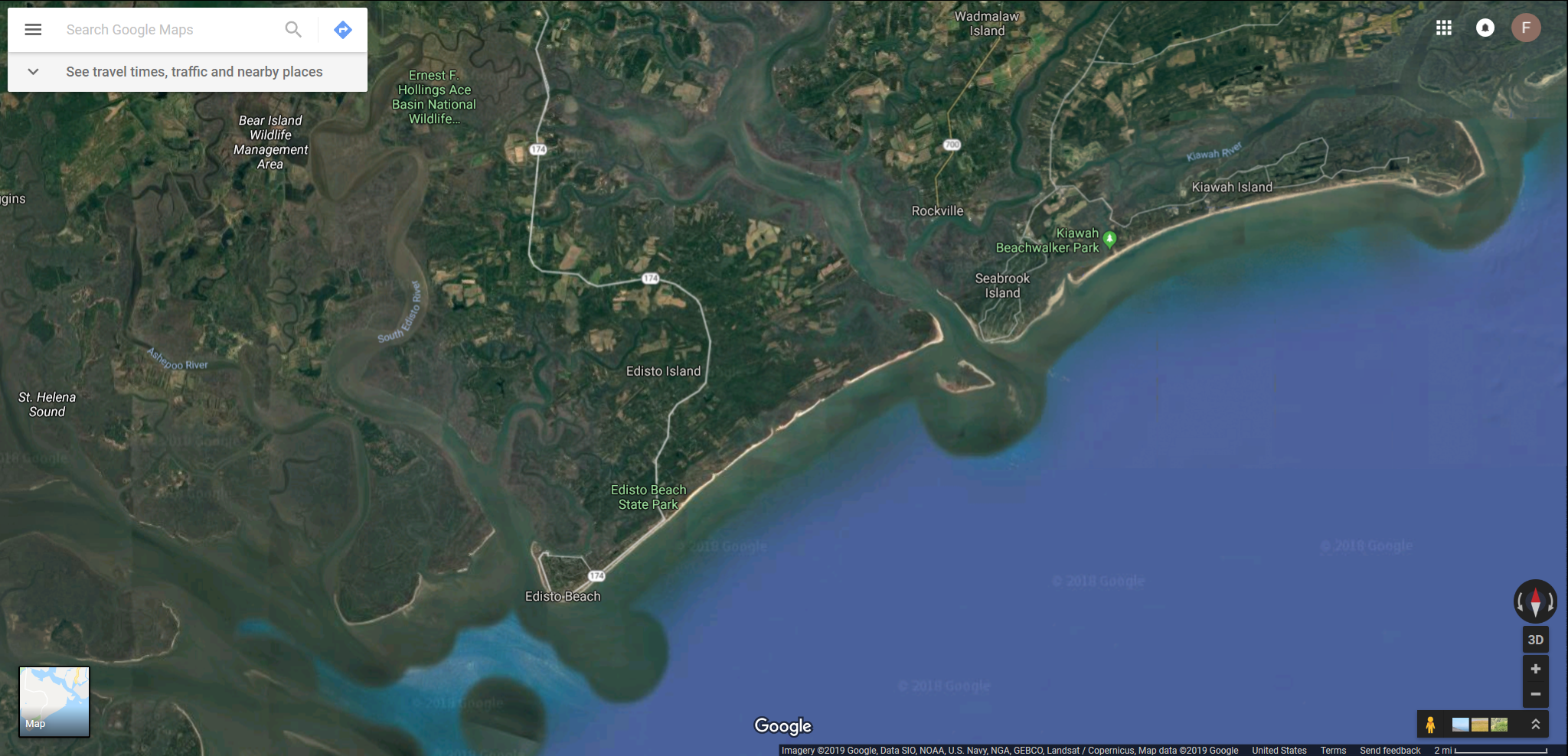 Google map Kiawah Island and Edisto Beach SC.png