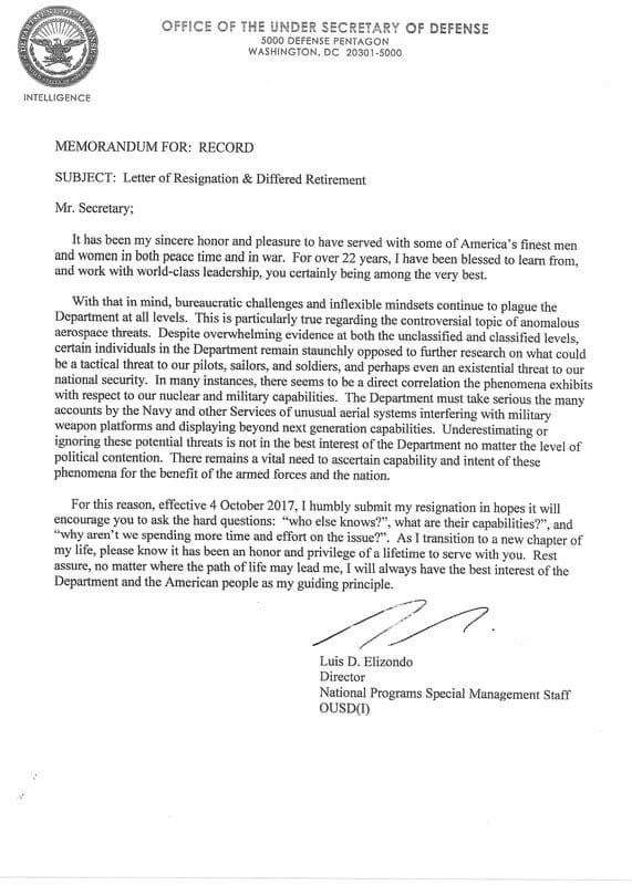 Elizondo Resignation Letter