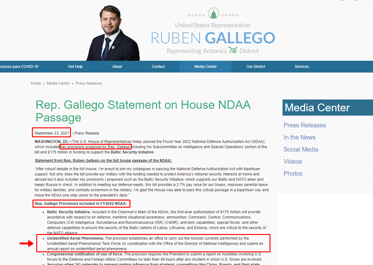 Gallego Release NDAA Passage 9-23-21