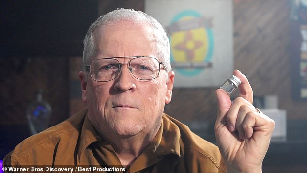 Kimbler (above with his possible UFO crash sample) had pulled this roughly quarter-inch metal fragment from an ant hill where the bugs had stored it. He submitted the aluminum sample for testing by the new Discovery Channel series