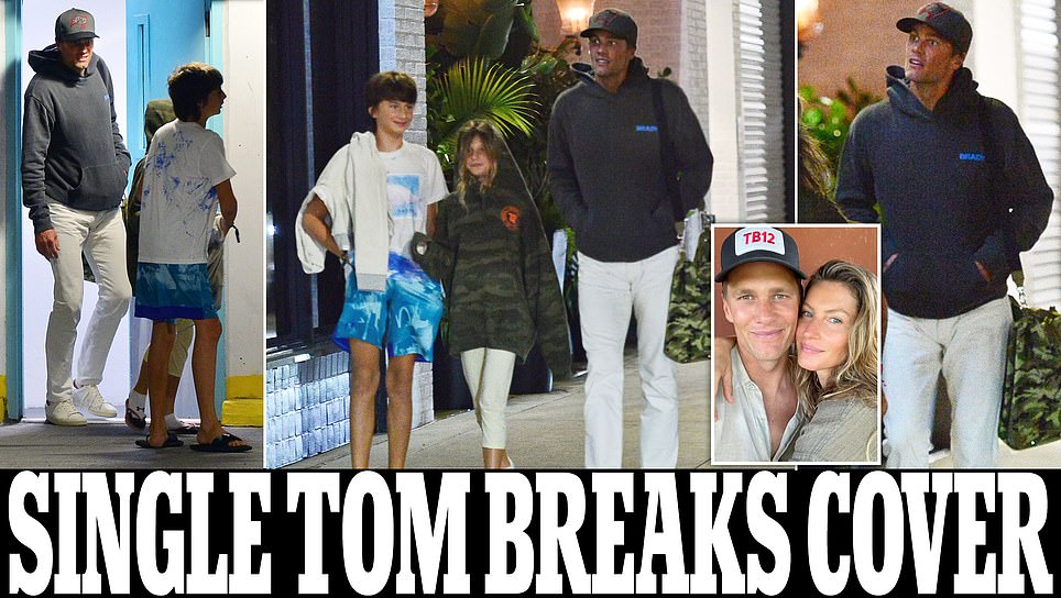 EXCL: Tom Brady breaks cover! NFL star heads to cinema with kids in first sighting since