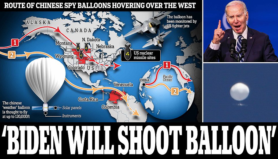 Biden 'WILL try to shoot down' the Chinese spy balloon over the Atlantic