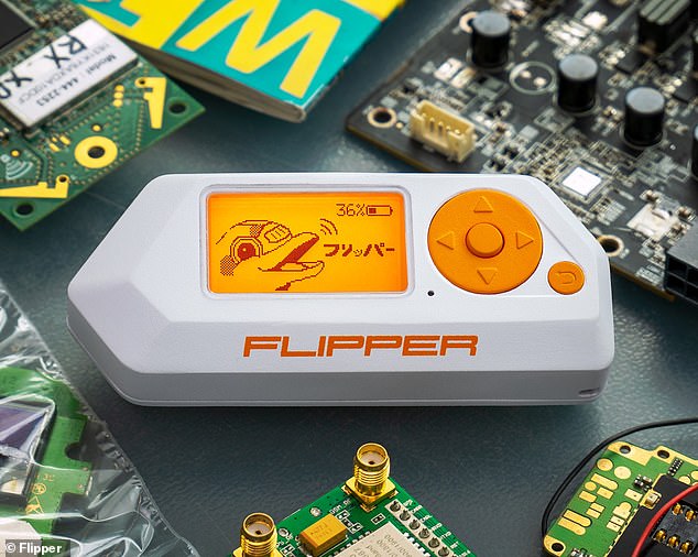 The Flipper Zero (pictured) can be used to open remote-controlled gates by emulating signals sent by nearby devices