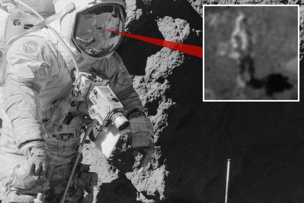 The Apollo 17 moon landing isn't safe from conspiracy theorists, as one claims a strange figure appears in an astronaut's visor.'t safe from conspiracy theorists, as one claims a strange figure appears in an astronaut's visor.