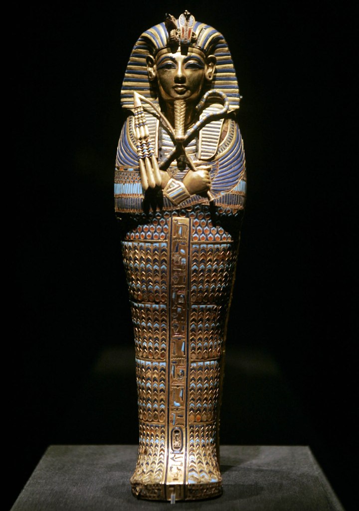 Coffinette for the Viscera of Tutankhamun, which contained the mummified liver of the king, depicts him as Osiris, holding a crook and flail