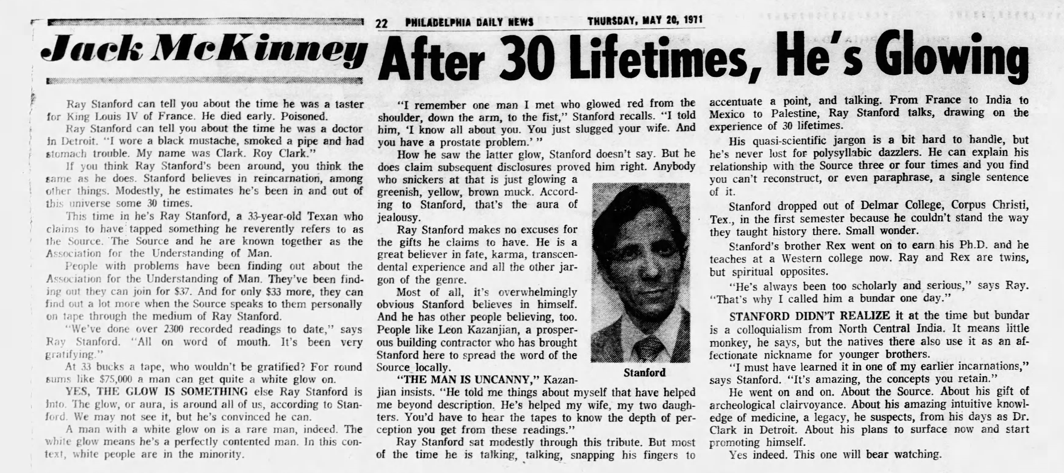 Philadelphia Daily News Ray Stanford Profile 5-20-1971
