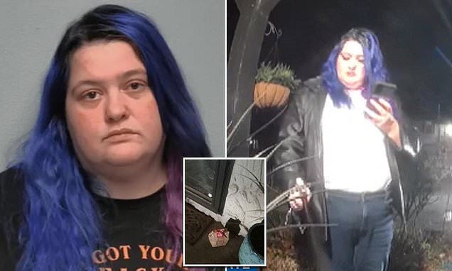 Purple-haired DoorDash driver arrested after shocking doorbell footage showed woman