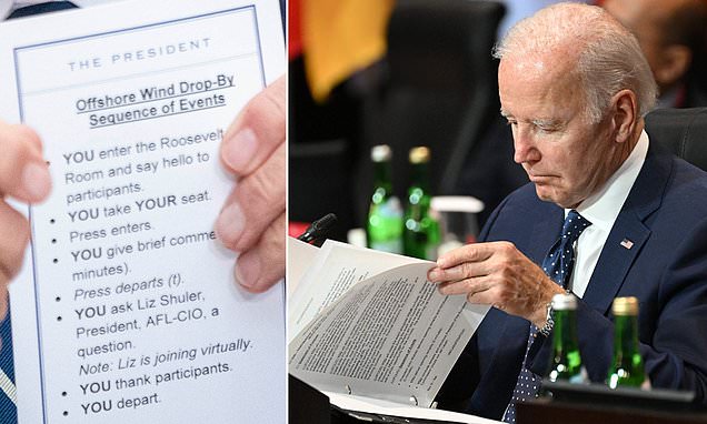 Biden is caught with cheat sheet at G20 informing him when to sit, speak and take a photo