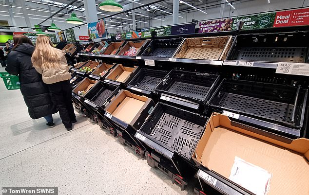 PICTURED: Filton Asda in Bristol. As British supermarkets ration eggs and an array of fruit and vegetables amid shortages provoked in large part by the Ukraine war, no such hardships afflict Vladimir Putin¿s citizens