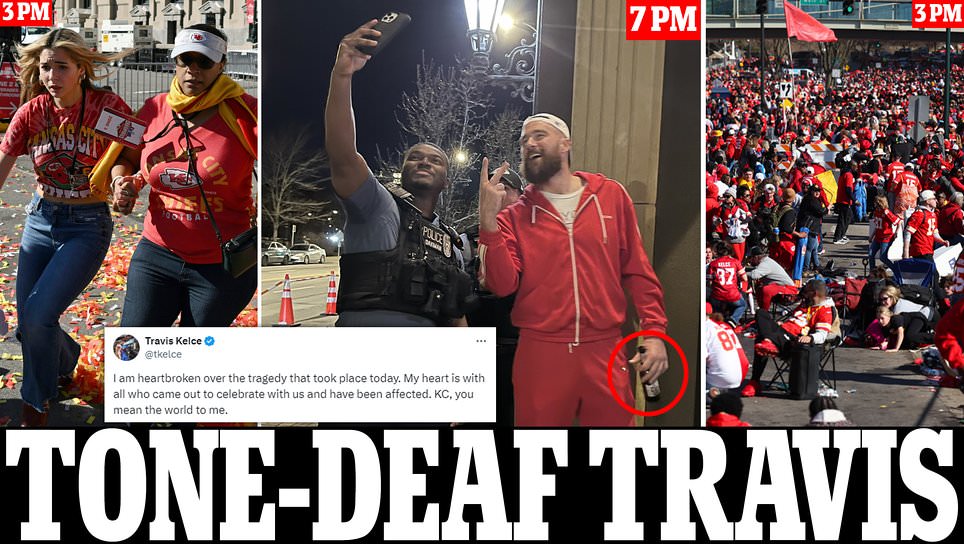 Fury at 'caveman' Travis Kelce for partying at sports bar just hours after 30 fans were
