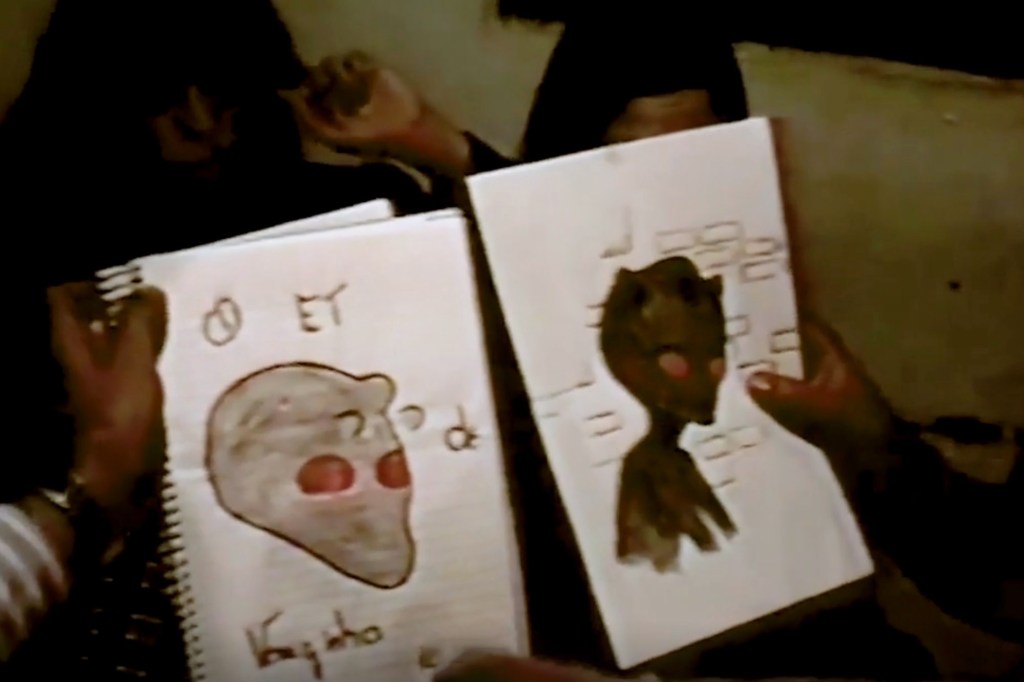 A picture of drawings of supposed aliens. 