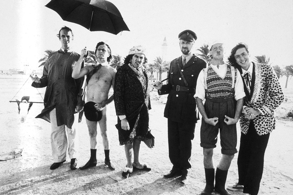 All six members of the Monty Python team on location in Tunisia to film Monty Python's Life of Brian.