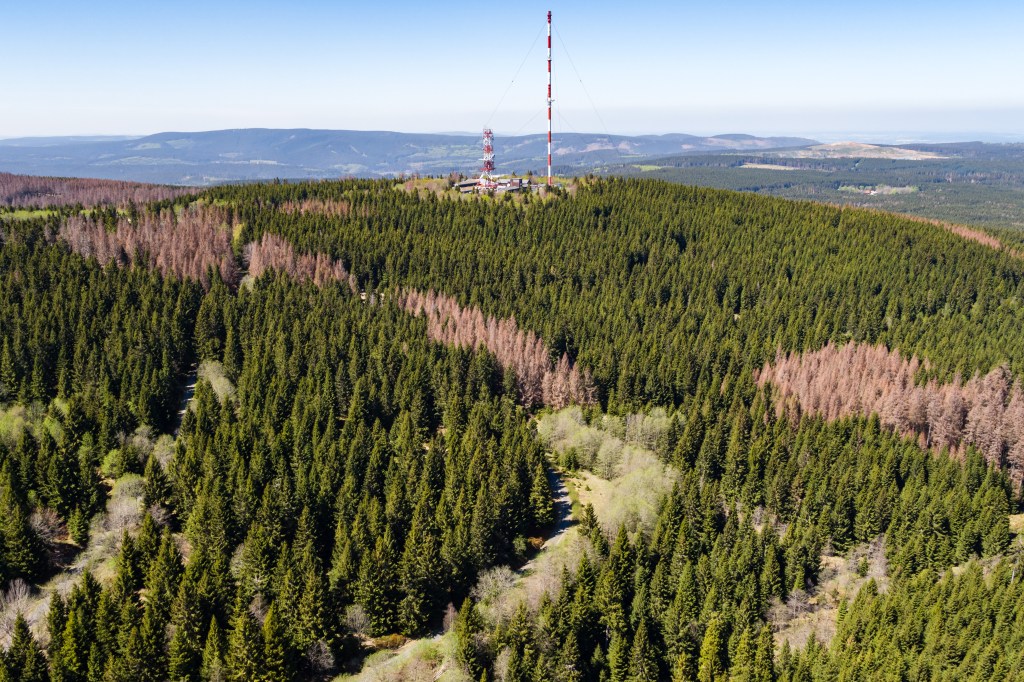 The highest peak, known as The Brocken, in the Harz Mountain region.