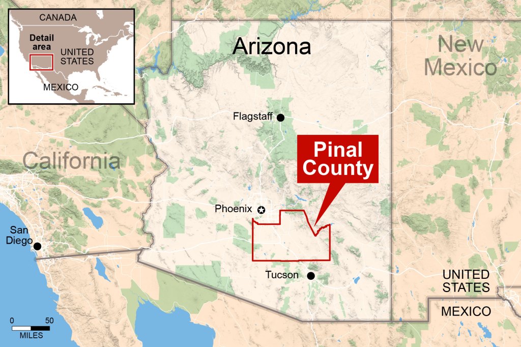 A map showing the location of Pinal County