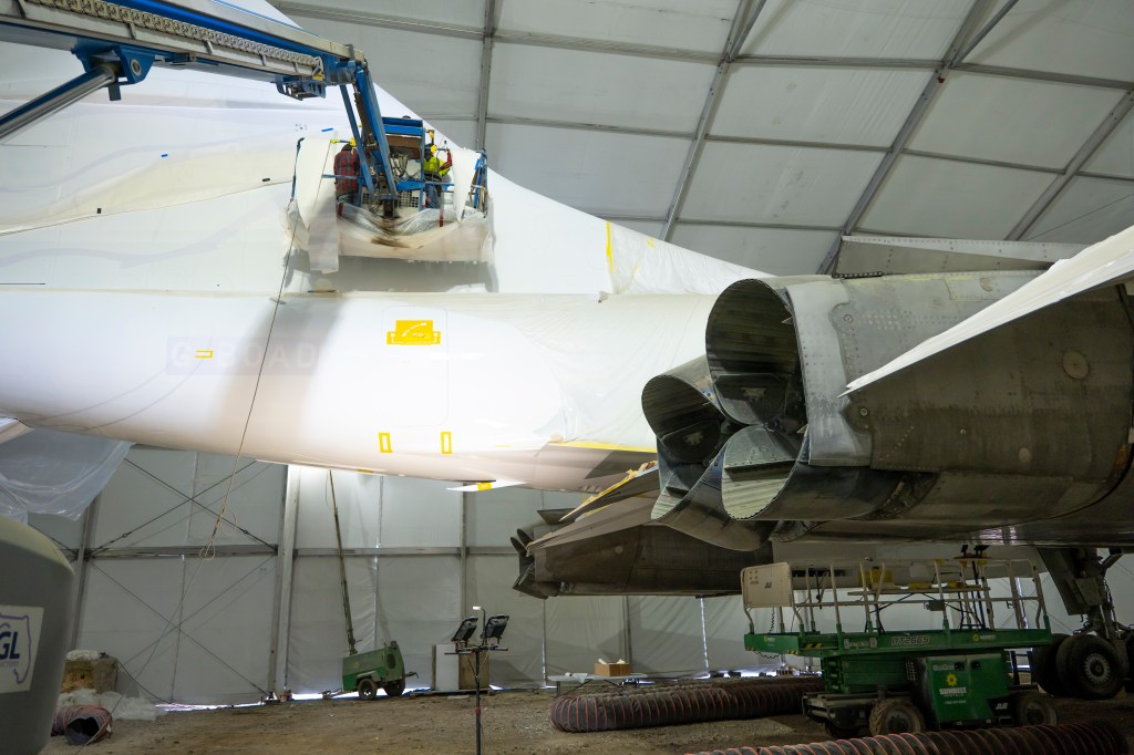 GMD staff spray painted the supersonic passenger plane with the original colors and decals.